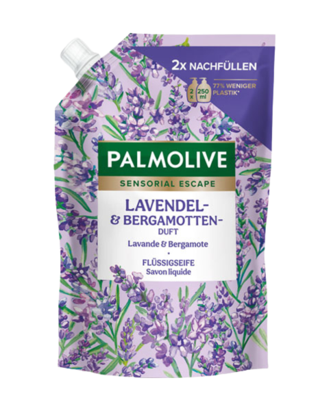 Palmolive Sensorial Escape Lavendel und Bergamotten­ Duft, Fluessigseife, Nachfuellbeutel ohne Pumpe, 500ml